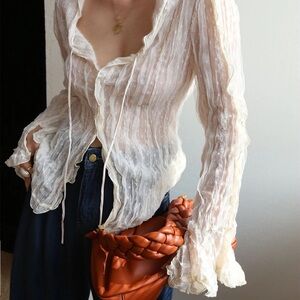 Elegant Cream Sheer Blouse